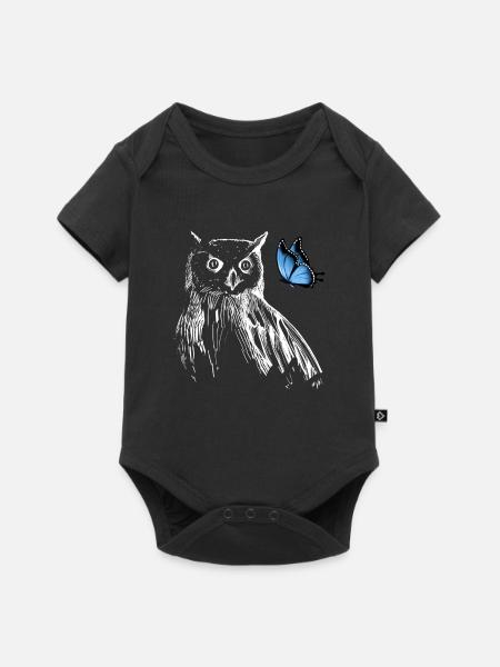 Hibou avec papillon - Body à manches courtes Premium Bébé - noir