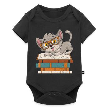 Cat Lover Bookworm Gift Reading Cat - Baby Premium short-sleeve bodysuit - black - Front