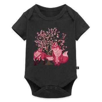 Cherry Blossom Tree Forest Animal Gift Sakura Fox - Baby Premium short-sleeve bodysuit - black - Front