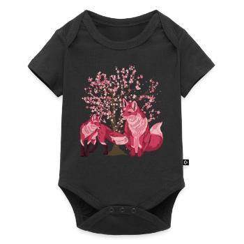 Sakura Tree Forest Animal Gift Cherry Blossom Fox - Baby Premium short-sleeve bodysuit - black - Front