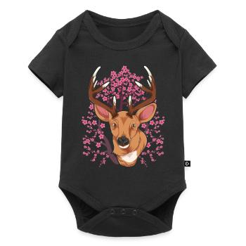 Sakura Forest Dweller Gift Cherry Blossom Deer - Baby Premium short-sleeve bodysuit - black - Front