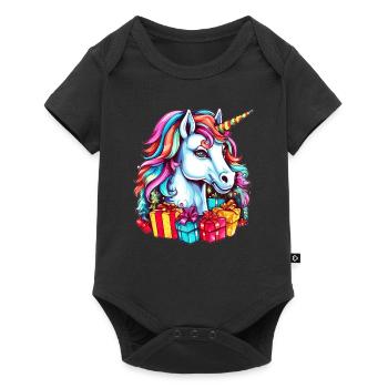 Einhorn Motto Weihnachtsfeier - Niedliches Einhorn - Baby Premium Kurzarmbody - Schwarz - Vorne