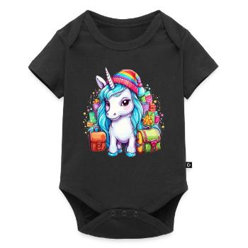 Cool Unicorn Christmas with Santa Hat and Rainbow - Baby Premium short-sleeve bodysuit - black - Front