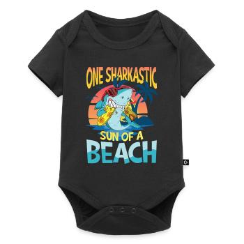 One Sharkastic Sun Of A Beach - Baby Premium Kurzarmbody - Schwarz - Vorne