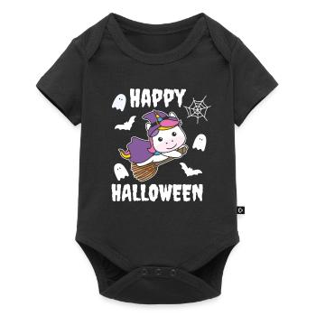 Licorne Joyeux Halloween Sorcière Enfants Sorcière Costume de Sorcière - Body à manches courtes Premium Bébé - noir - Devant