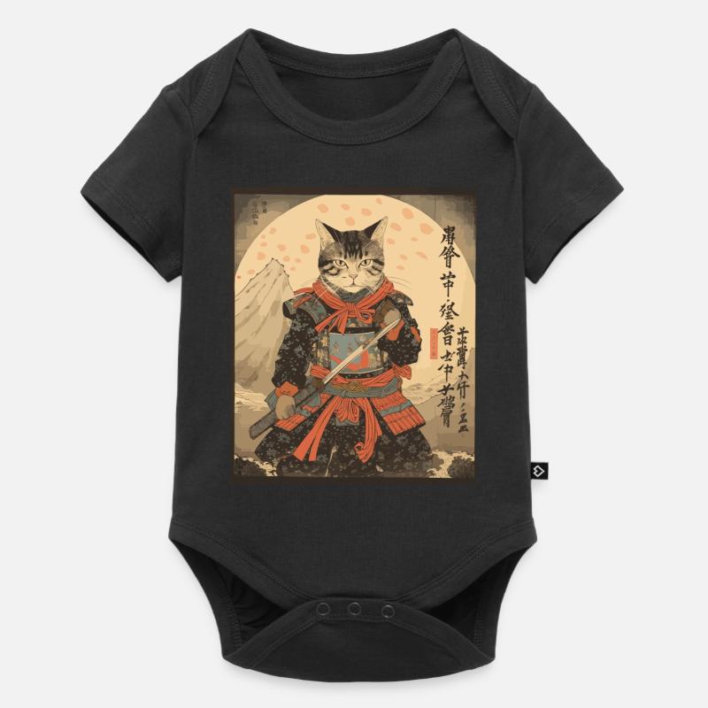 Ninja Cat Samurai Sword | Meow Warrior - Baby Premium Kurzarmbody - Schwarz