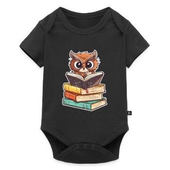 Funny Reading Owl Bookworm Book Lover - Baby Premium short-sleeve bodysuit - black - Front