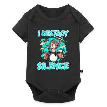 I Destroy Silence Affe Schlagzeug Trommeln - Baby Premium Kurzarmbody - Schwarz - Vorne