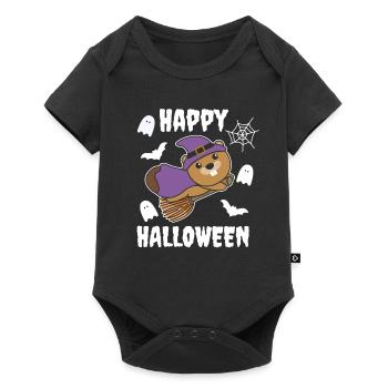Castor Joyeux Halloween Sorcière Enfants Sorcière Costume de Sorcière - Body à manches courtes Premium Bébé - noir - Devant