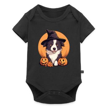 Halloween Chapeau de Sorcière Citrouille Chien Border Collie - Body à manches courtes Premium Bébé - noir - Devant