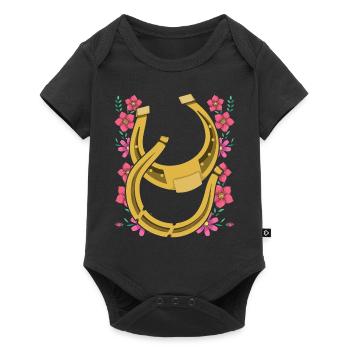 Horse Riding Gift Rider Flowers Horseshoe - Baby Premium short-sleeve bodysuit - black - Front