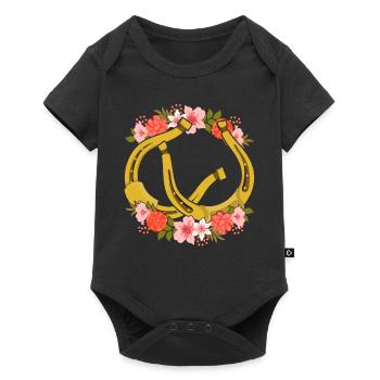 Flowers Blossoms Horses Riding Gift Horseshoe - Baby Premium short-sleeve bodysuit - black - Front