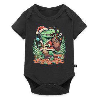 Dinosaur Trex Christmas - Baby Premium short-sleeve bodysuit - black - Front