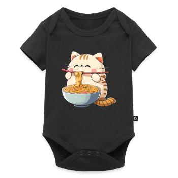 Ramen Eating Cat Kawaii Anime - Body à manches courtes Premium Bébé - noir - Devant