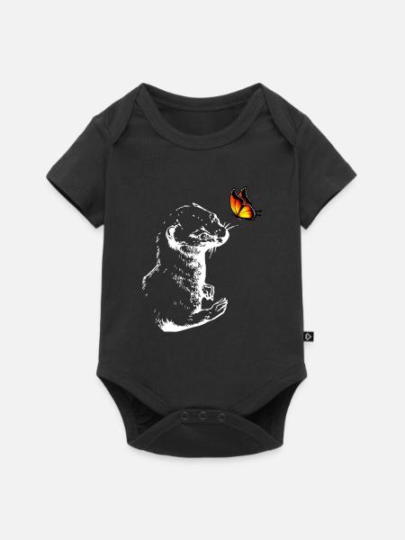 Wiesel mit Schmetterling - Baby Premium Kurzarmbody - Schwarz