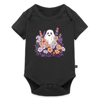 Halloween Groovy Ghost Hippie Fleurs Vintage - Body à manches courtes Premium Bébé - noir - Devant