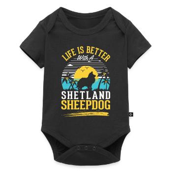 la vie est meilleure avec un chien de berger Shetland - Body à manches courtes Premium Bébé - noir - Devant
