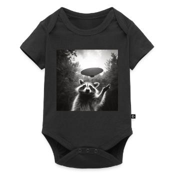 Funny Frightened Raccoon Selfie UFO Alien - Baby Premium short-sleeve bodysuit - black - Front