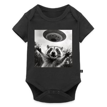 Funny Frightened Raccoon Selfie UFO Alien - Baby Premium short-sleeve bodysuit - black - Front