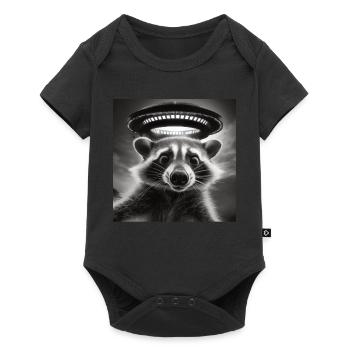 Funny Frightened Raccoon Selfie UFO Alien - Baby Premium short-sleeve bodysuit - black - Front