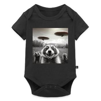 Funny Frightened Raccoon Selfie UFO Alien - Baby Premium short-sleeve bodysuit - black - Front