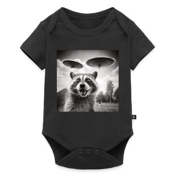 Funny Frightened Raccoon Selfie UFO Alien - Baby Premium short-sleeve bodysuit - black - Front
