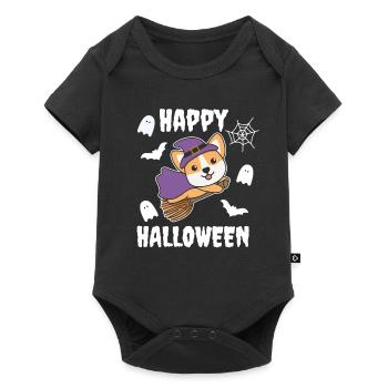 Corgi Joyeux Halloween Sorcière Enfants Sorcière Costume de Sorcière - Body à manches courtes Premium Bébé - noir - Devant