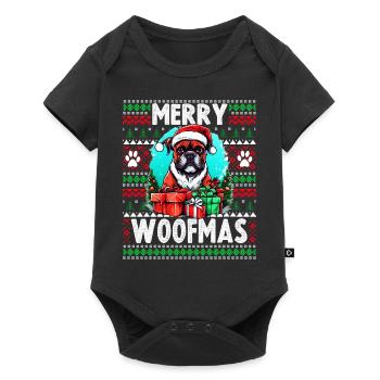 Drôle de Boxer Dog Christmas Design - Merry Woofmas - Body à manches courtes Premium Bébé - noir - Devant