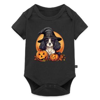 Halloween Witch Hat Pumpkin Dog Cavalier King - Baby Premium short-sleeve bodysuit - black - Front