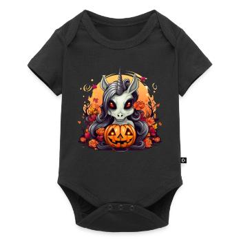 Süßes Halloween Einhorn Frauen Mädchen Kürbis - Baby Premium Kurzarmbody - Schwarz - Vorne