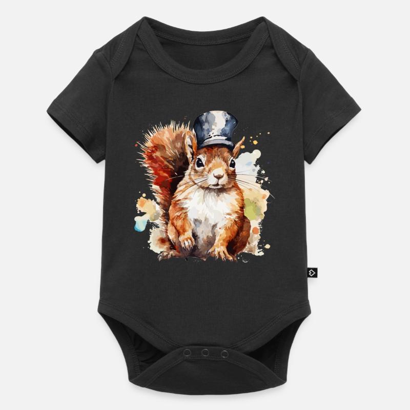 Aquarell Eichhörnchen Eisenbahner - Baby Premium Kurzarmbody - Schwarz