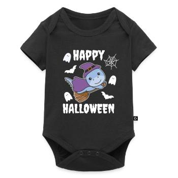 Dino Joyeux Halloween Sorcière Enfants Sorcière Costume de Sorcière - Body à manches courtes Premium Bébé - noir - Devant