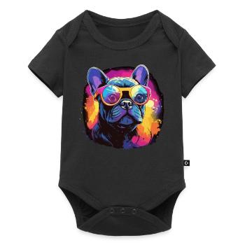 80s 90s Synthwave French Bulldog - Baby Premium short-sleeve bodysuit - black - Front