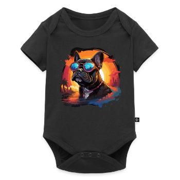 80s 90s Synthwave French Bulldog - Baby Premium short-sleeve bodysuit - black - Front