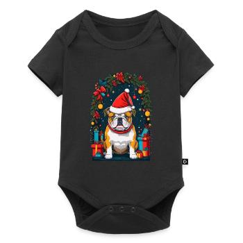 Drôle de bouledogue avec chapeau de Père Noël - Body à manches courtes Premium Bébé - noir - Devant