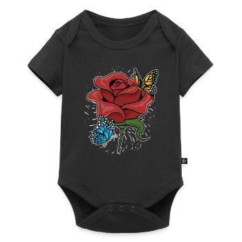 Botanical Flowers Blossoms Gift Butterfly Rose - Baby Premium short-sleeve bodysuit - black - Front