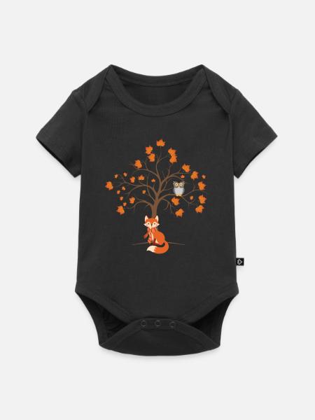 Herbst Fuchs Eule Fall Autumn Blätter - Baby Premium Kurzarmbody - Schwarz