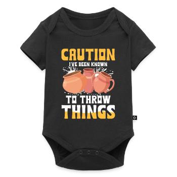 Caution I've Been Known To Throw Things - Baby Premium Kurzarmbody - Schwarz - Vorne
