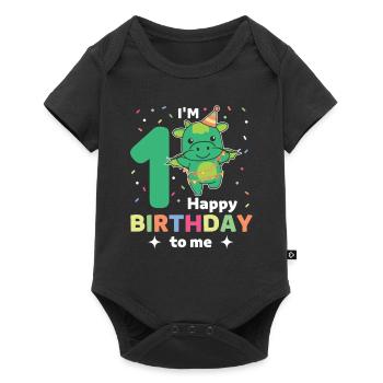Drache zum 1. Geburtstag für Kinder ein Jahr alt - Baby Premium Kurzarmbody - Schwarz - Vorne