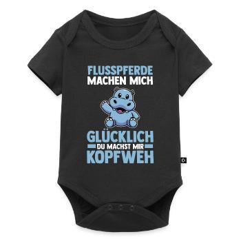Nilpferd Flusspferd - Baby Premium Kurzarmbody - Schwarz - Vorne