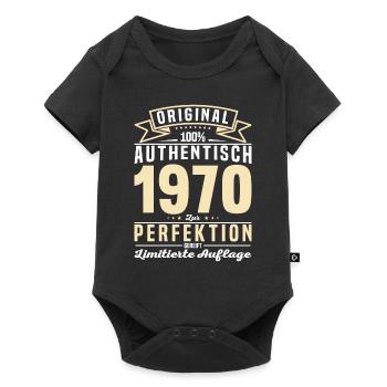 Authentisches 1970er Vintage Geschenk - Baby Premium Kurzarmbody - Schwarz - Vorne