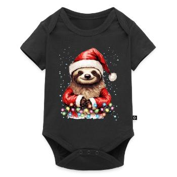 Funny Sloth Christmas, Lazy Sloth Christmas Graphi - Baby Premium short-sleeve bodysuit - black - Front