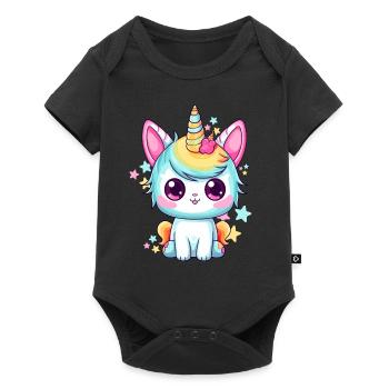 Caticorn Unicorn Cat Pastel Rainbow Space Galaxy - Baby Premium Kurzarmbody - Schwarz - Vorne