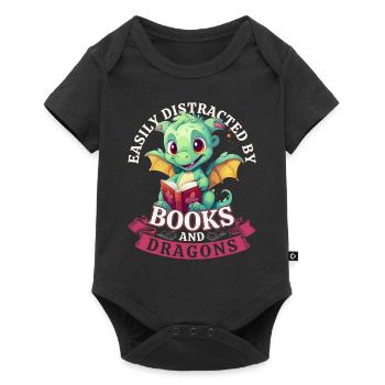 Facilement distrait par les livres et les dragons : Dragons - Body à manches courtes Premium Bébé - noir - Devant