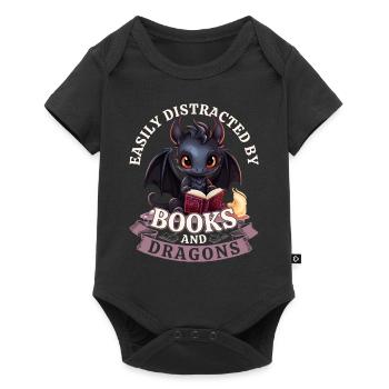 Facilement distrait par les livres et les dragons : Dragons - Body à manches courtes Premium Bébé - noir - Devant