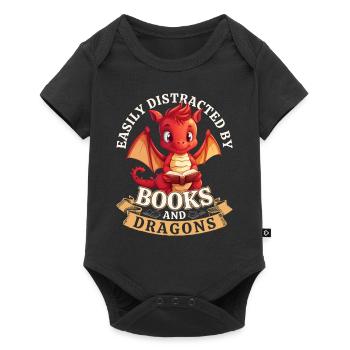 Facilement distrait par les livres et les dragons : Dragons - Body à manches courtes Premium Bébé - noir - Devant