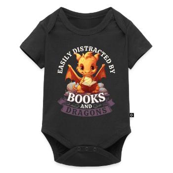 Facilement distrait par les livres et les dragons : Dragons - Body à manches courtes Premium Bébé - noir - Devant