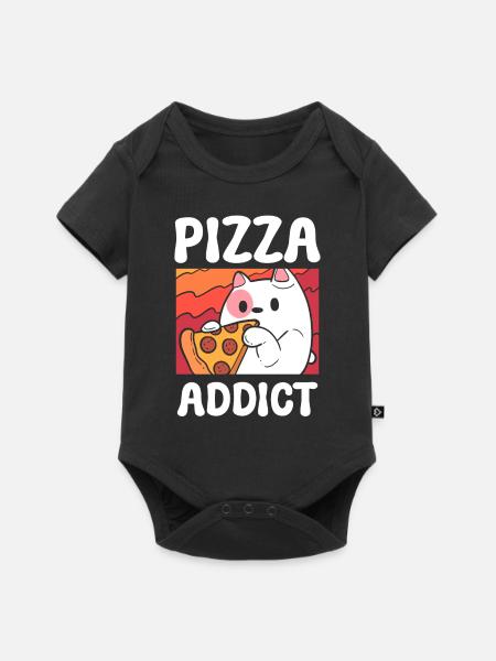 Pizza Addict Katzenmama - Baby Premium Kurzarmbody - Schwarz