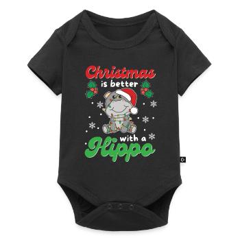 Christmas is better with a hippo - Baby Premium short-sleeve bodysuit - black - Front