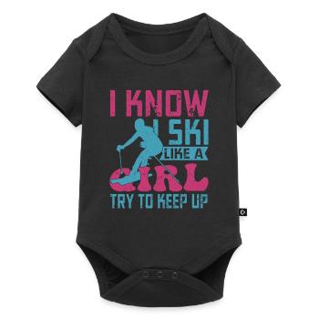 Je sais que je skie comme une fille Essayer de suivre Winterspor - Body à manches courtes Premium Bébé - noir - Devant